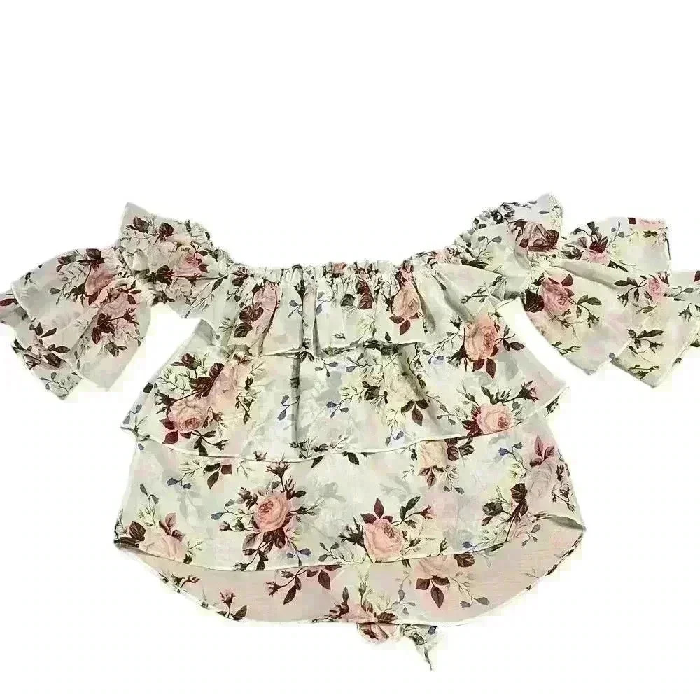 MISA Los Angeles Giselle Off The Shoulder Floral Top Tiered Ruffle Top Size XS - Picture 3 of 11